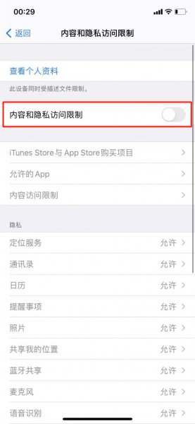 内容和隐私访问限制开还是关