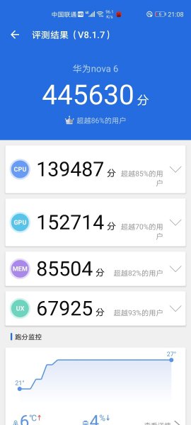 华为nova6跑分安兔兔介绍