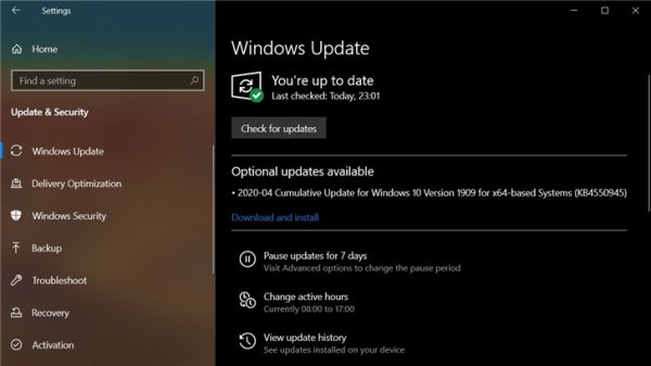 win10 1909更新补丁KB4550945可选推送 修复大量漏洞