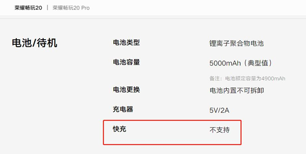 荣耀畅玩20支持快充吗