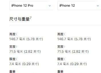 苹果12和12pro大小一样吗