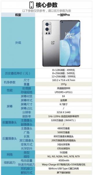 一加9pro配置参数表