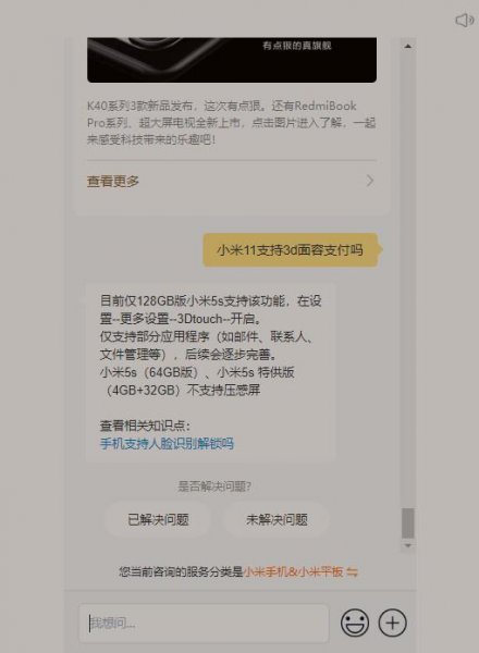 小米11支持3d面容支付吗
