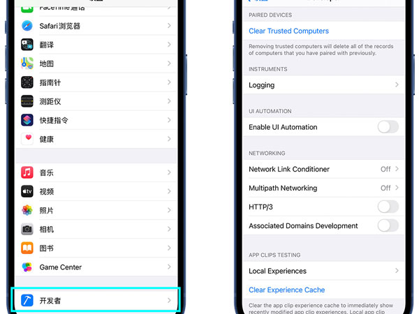 iphone开发者选项设置在哪里