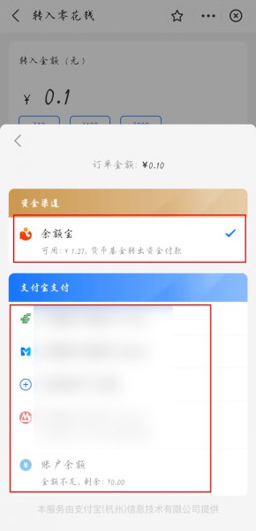 支付宝零花钱扣的是哪里的钱