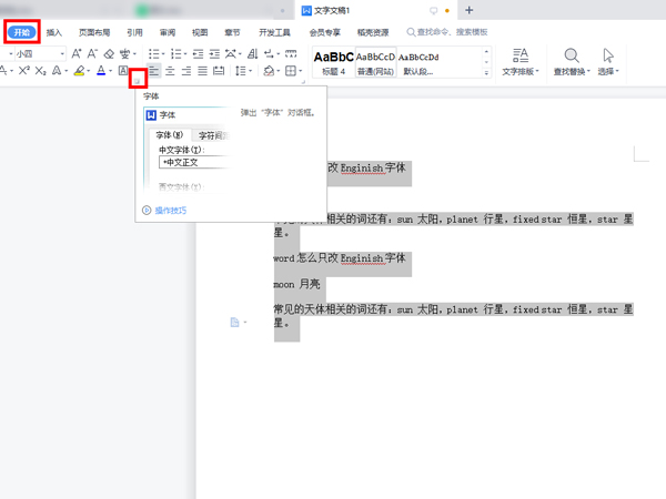 word怎么只改英文字体