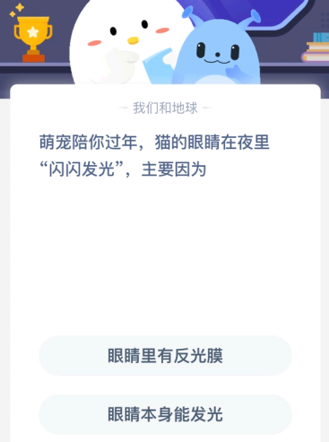 萌宠陪你过年 猫的眼睛在夜里“闪闪发光” 主要因为?