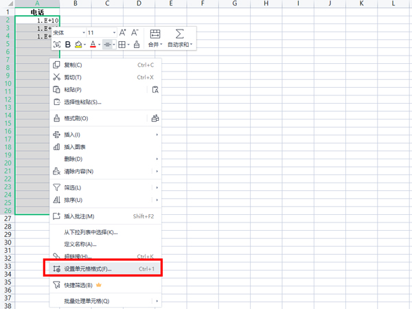 excel电话号码怎么变成了E+10