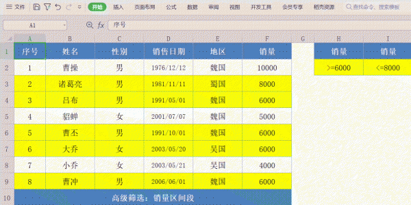 excel表格高级筛选使用方法
