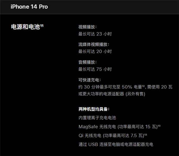 苹果14pro支持多少w快充