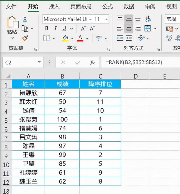 rank函数怎么用排名