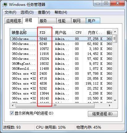 任务管理器pid怎么设置的