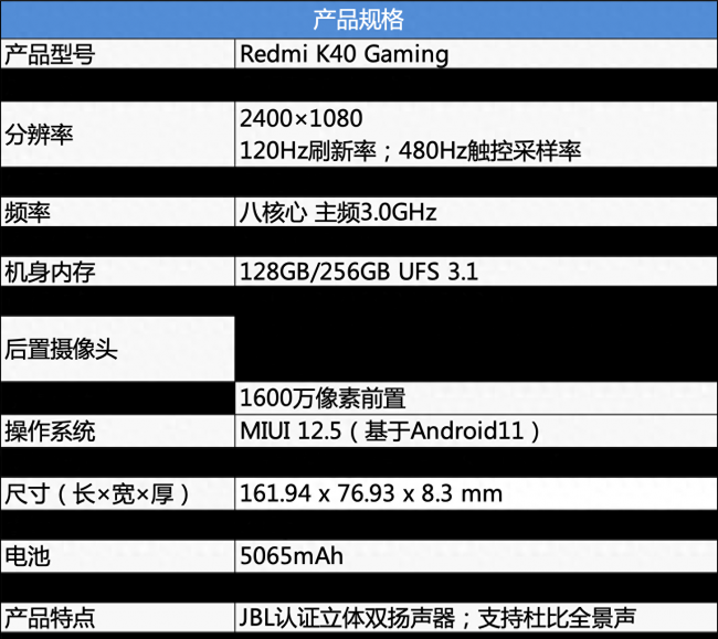 红米k40游戏增强版配置参数