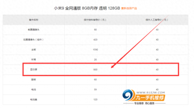 小米9屏幕坏了修要多少钱