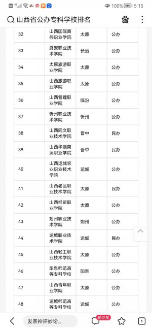 山西职业学院排名前十
