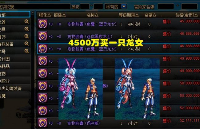 dnf宠物排行榜可交易