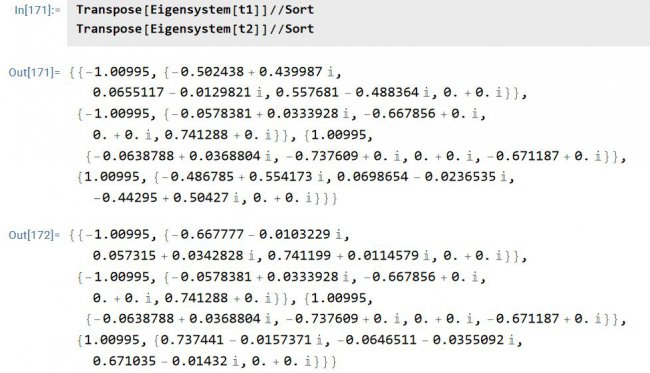 Mathematica的“精确解”和“数值解”得到的本征矢为何不一样