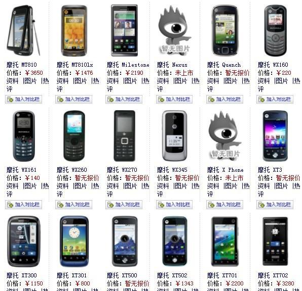 摩托罗拉手机型号大全图