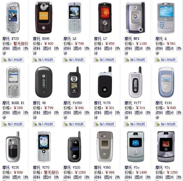 摩托罗拉手机型号大全图
