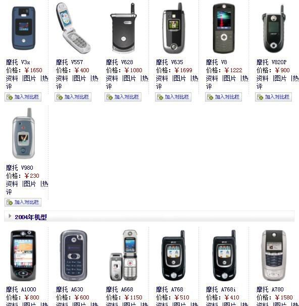 摩托罗拉手机型号大全图