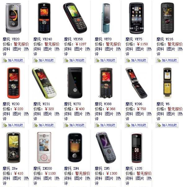 摩托罗拉手机型号大全图