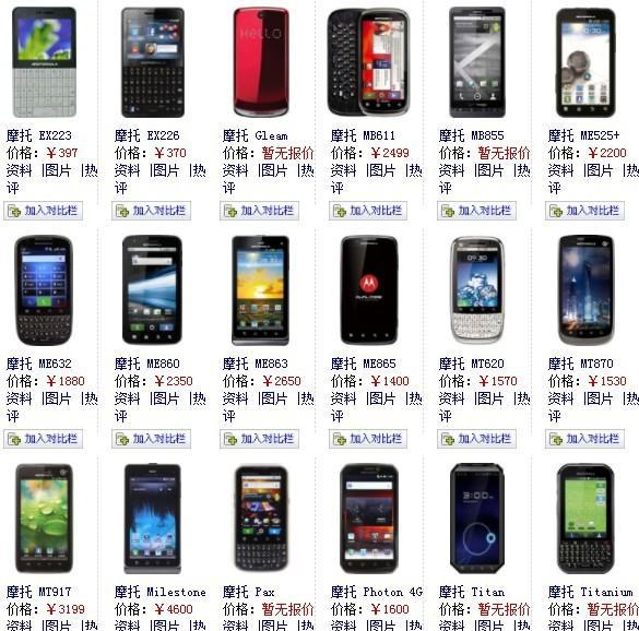 摩托罗拉手机型号大全图