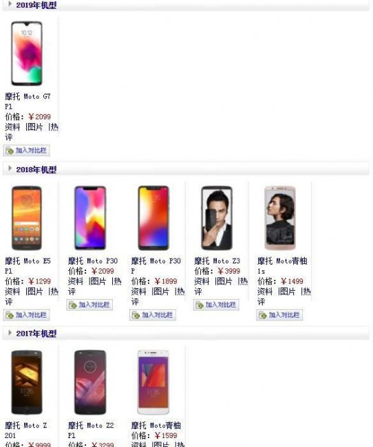 摩托罗拉手机型号大全图